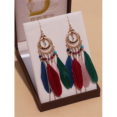 

Mujer Pendientes Estilo Étnico Exterior Pluma Arete
