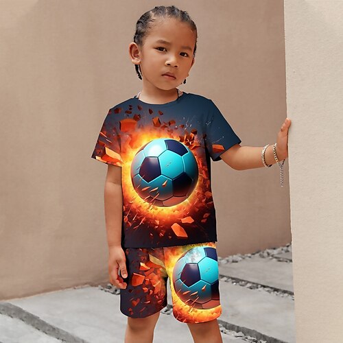 

2 Peças Infantil Para Meninos T-shirt Shorts Conjuntodet-shirts Conjunto Equipamento Gráfico Futebol Americano Manga Curta Crewneck Definir Ao ar livre Impressões 3D Ativo Esportes Moda Verão