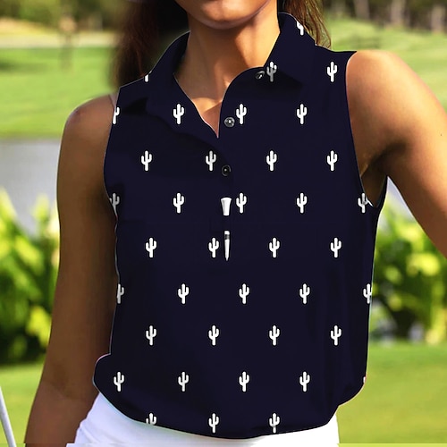 

Mulheres Camisa polo de caminhada Camisa de golfe Pólo de botões Respirável Secagem Rápida Pavio Humido Sem Manga Vestuário de golfe Roupas de golfe Normal Estampado Verão Tênis Golfe Pickleball