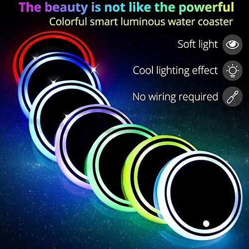 

Auto Led Car Cup Holder Bottom Pad USB Charging Car Atmosphere Light Non-Slip Coaster 7 Color Luminous RGB Light Car Mat