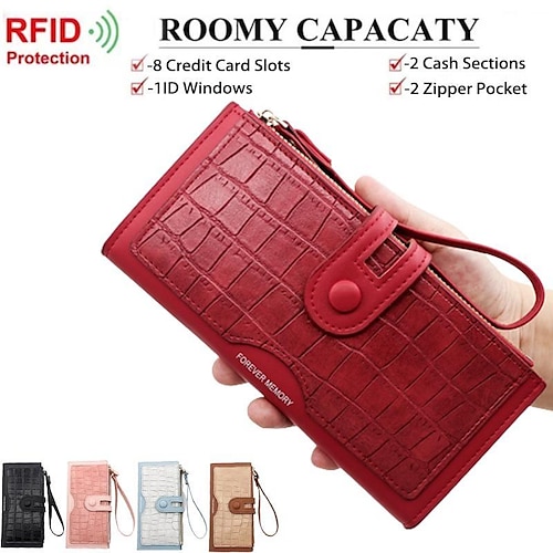 

2023 nova moda feminina rfid de grande capacidade com zíper carteira longa de couro carteira feminina porta-cartões carteira casual bolsa de moedas para senhoras 5 cores