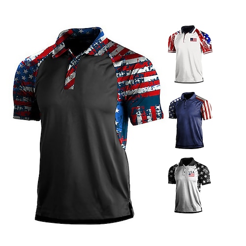 

Men's Polo Shirt Golf Shirt Button Up Polo Breathable Quick Dry Moisture Wicking Short Sleeve Golf Apparel Golf Clothes Regular Fit Flag Summer Tennis Golf Pickleball