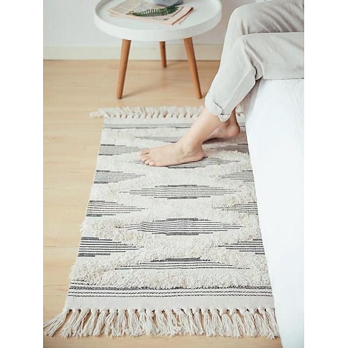 

Nordique tissé à la main gland bohème tapis de sol touffeté coton lin paillasson tapis tapis de porte tapis de chevet