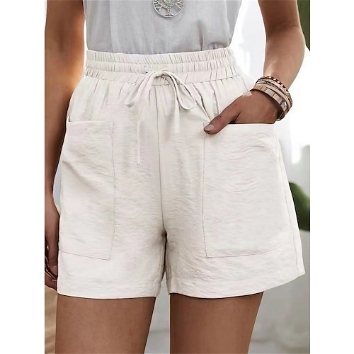 

Women's Shorts Polyester Plain Black White Active High Waist Short Vacation Casual Daily Summer Spring