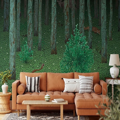 

Landscape Wallpaper Mural Green Forest Wall Covering Sticker Peel and Stick Removable PVC/Vinyl Material Self Adhesive/Adhesive Required Wall Decor for Living Room Kitchen Bathroom