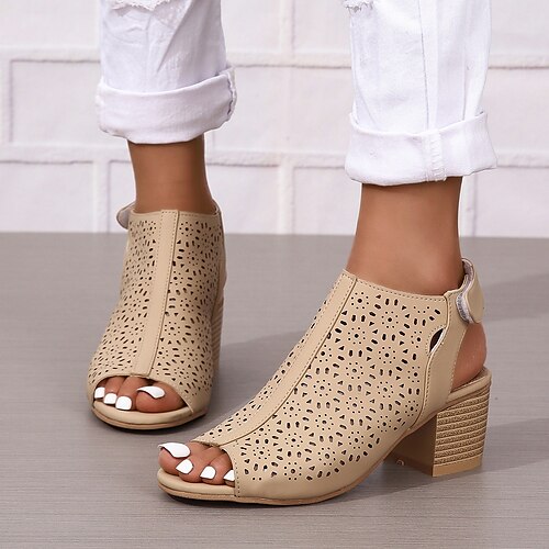 

Damen Sandalen Blockabsatz Sandalen Absatzsandalen Täglich Strand Sommer Blockabsatz Modisch Vintage Minimalismus Mikrofaser Klettverschluß Ausgeschnitten Schwarz Braun Kaki