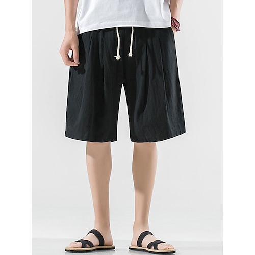 

Men's Shorts Linen Shorts Summer Shorts Pocket Drawstring Plain Comfort Breathable Outdoor Daily Going out Linen / Cotton Blend Fashion Casual Black White