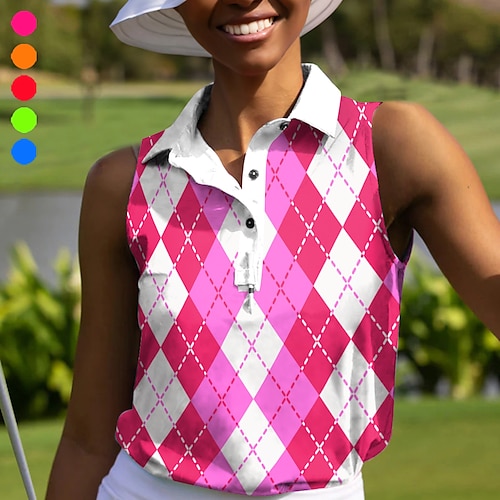 

Mulheres Camisa polo de caminhada vestuário de golfe roupas de golfe Respirável Secagem Rápida Leve Sem Manga Camiseta Blusas Geometria Estampado Verão Tênis Golfe Pickleball