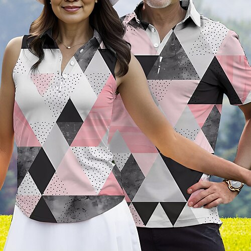 

Men's Women's Polo Shirt Matching polo Golf Shirt Breathable Quick Dry Moisture Wicking Short Sleeve Golf Apparel Golf Clothes Regular Fit Geometry Summer Tennis Golf Pickleball