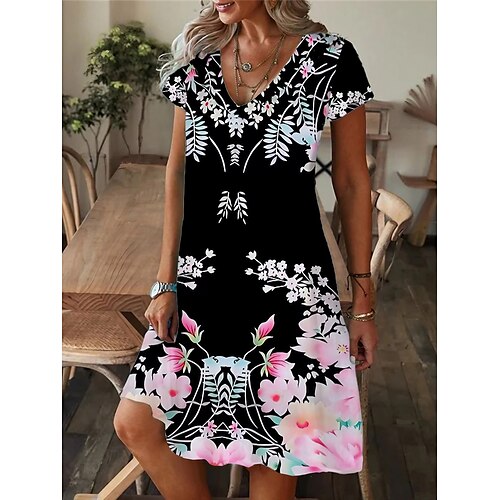 

Mulheres Vestido casual Vestido de verão Vestido estampado Floral Imprimir Decote V Vestido midi Ativo Moda Ao ar livre Diário Manga Curta Normal Amarelo Rosa Azul Verão Primavera S M L XL XXL