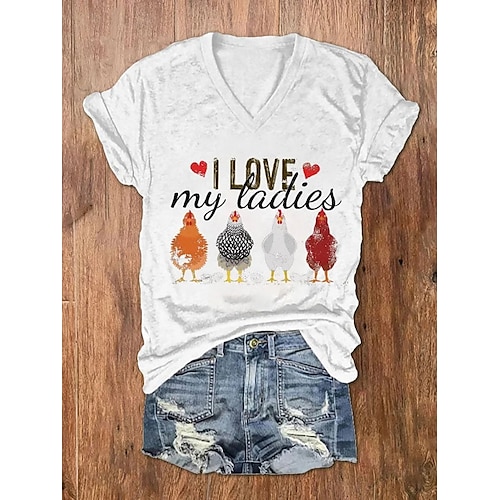 

Mulheres Camiseta Preto Branco Cinzento Animal Letra Imprimir Manga Curta Diário Final de semana Básico Decote V Padrão Pintura S