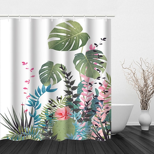 

Rideau de douche avec crochets feuilles de plantes aquarelle avec décor de salle de bain floral ensemble de rideau de douche en tissu imperméable avec 12 crochets en plastique