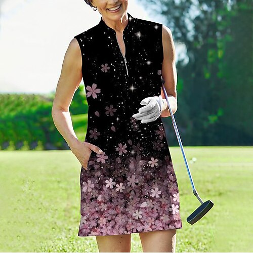 

Mujer Vestido de tenis vestido de golf ropa de golf Transpirable Secado rápido Dispersor de humedad Sin Mangas Vestidos Traje de tenis Media Cremallera Floral Impreso Verano Tenis Golf pepinillo