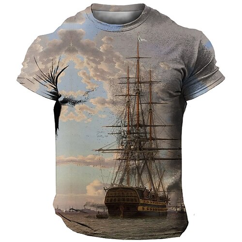 

Herren T Shirt Graphic Schiff Rundhalsausschnitt Bekleidung 3D-Druck Outdoor Täglich Kurzarm Bedruckt Modisch Designer Vintage
