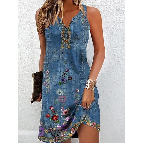 

Mujer Vestimenta casual Vestido de Tanque Vestido de verano Floral Frunce Botón cuello partido Mini vestido Moda Moderno Exterior Diario Sin Mangas Ajuste regular Azul Piscina Marrón Verde Trébol