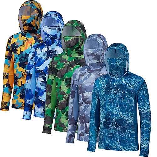 

Homme Chemise de pêche Chemise Performance Capuche Extérieur manche longue Protection Solaire UPF50 Respirable Séchage rapide Poids Léger Top Eté Printemps Automne Extérieur Pêche Camping et