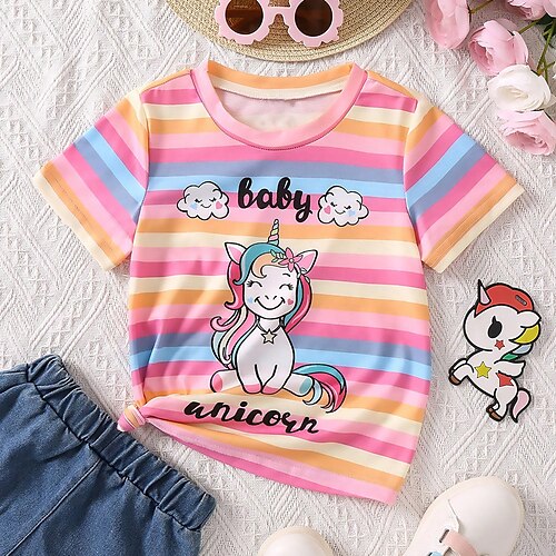 

Fille T-shirt Manche Courte T-shirt Tee-shirts Graphic à imprimé arc-en-ciel Licorne 3D effet Actif Mode Le style mignon Polyester Extérieur Casual du quotidien Enfants Col ras du cou 3-12 ans