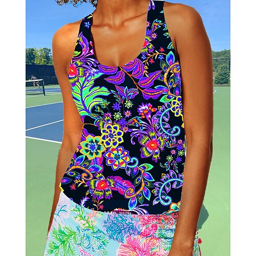 

Damen Tennis Shirt Tennis-Tanktop Atmungsaktiv Schnelltrocknend Weich Ärmellos Shirt Regular Fit Blumen Batik Streifen Sommer Frühling Tennis Golfspiel Badminton