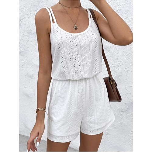 

Damen Kurz Jumpsuit Rückenfrei Feste Farbe V Ausschnitt Strassenmode Basic Strasse Täglich Regular Fit Ärmellos Weiß S M L XL Sommer