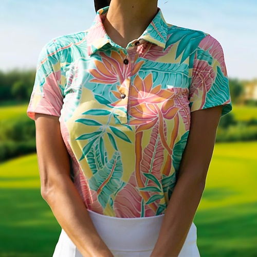 

Mujer Camisas de polo Camiseta de golf ropa de golf Transpirable Secado rápido Ligero Manga Corta Camiseta Floral Rayas Impreso Verano Tenis Golf pepinillo