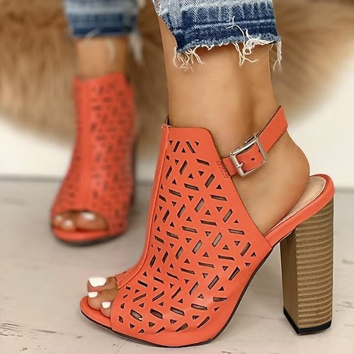 

Mulheres Sandálias Botas Sandálias de calcanhar Salto agulha Romanos Tênis Ao ar livre Praia Salto Alto Salto Robusto Elegante Sensual Casual Couro Ecológico Fivela Côr Sólida Preto Laranja