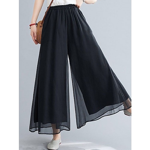 

Women's Wide Leg Chinos Gauchos Pants Trousers Full Length Wide Leg Baggy Micro-elastic Mid Waist Stylish Casual Daily Vacation Black White M L Summer Spring