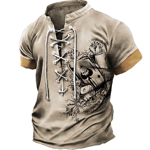 

Herren T Shirt Henley Shirt Graphic Totenkopf Motiv Poker Ständer Bekleidung 3D-Druck Täglich Sport Kurzarm mit Schnürung Bedruckt Modisch Designer Vintage