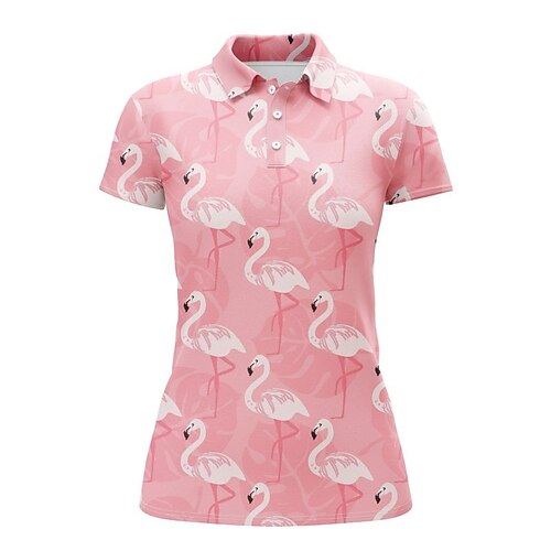 

Damen poloshirt Golfhemd Geknöpftes Poloshirt Atmungsaktiv Schnelltrocknend Feuchtigkeitsableitung Kurzarm Golfbekleidung Golfkleidung Regular Fit Flamingo Sommer Tennis Golfspiel Pickleball