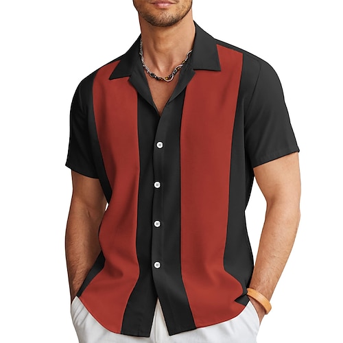 

Men's Shirt Summer Shirt Button Up Shirt Casual Shirt Bowling Shirt Black White Blue Red & White Green Short Sleeve Color Block Turndown Street Daily Print Clothing Apparel Fashion 1950s Casual