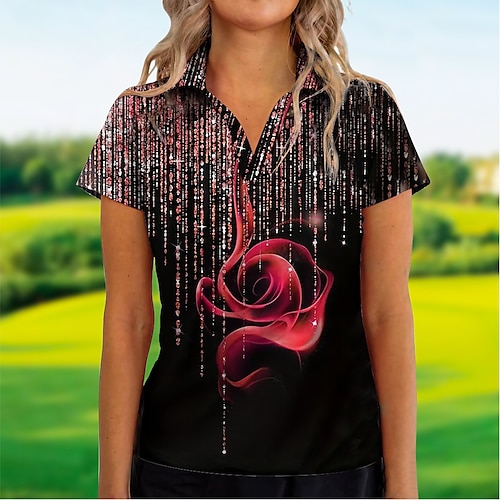 

Femme T-shirt POLO Chemise de golf Respirable Séchage rapide Evacuation de l'humidité Manche Courte Vêtements de golf Top Standard Col en V Imprimé Eté Tennis Le golf Pickleball