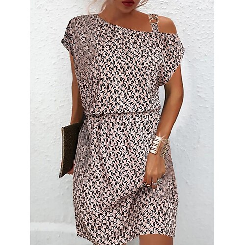 

Mulheres Vestido casual Vestido de verão Vestido estampado Geométrica Ombro frio Imprimir Assimétrico Minivestido Moda Moderno Ao ar livre Diário Manga Curta Ajuste Largo Rosa Verão Primavera S M L