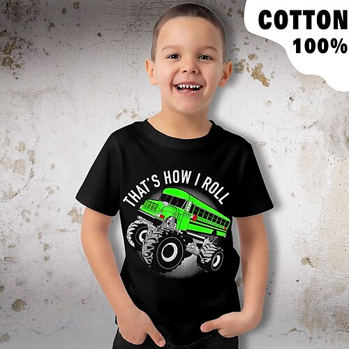

Para Meninos Camiseta Manga Curta Camisa Camiseta Gráfico Letra Carro Impressão 3D Ativo Esportes Moda 100% Algodão Ao ar livre Casual Diário Infantil Crewneck 3-12 anos Gráfico impresso em 3D Normal