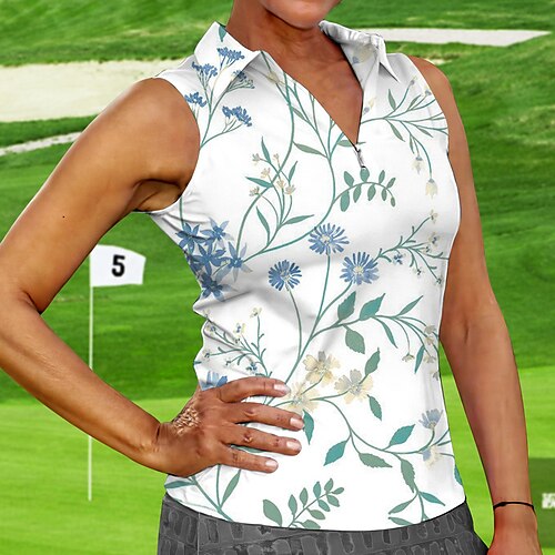 

Mulheres Camisa polo de caminhada Camisa de golfe Respirável Secagem Rápida Pavio Humido Sem Manga Vestuário de golfe Roupas de golfe Normal Zíper Floral Verão Tênis Golfe Pickleball