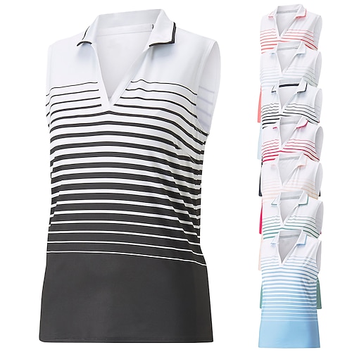 

Mulheres Camisa polo de caminhada Camisa de golfe roupas de golfe Respirável Secagem Rápida Macio Sem Manga Colete Blusas Normal Riscas Verão Primavera Tênis Golfe Badminton