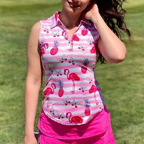 

Damen poloshirt Golfhemd Golfkleidung Atmungsaktiv Schnelltrocknend Weich Ärmellos Weste / Fahrradweste Shirt Regular Fit Flamingo Sommer Frühling Tennis Golfspiel Badminton