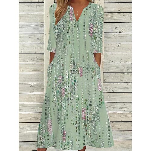 

Mulheres Vestido casual Vestido de verão Vestido estampado Floral Bolsos Imprimir Decote V Vestido midi Ativo Moda Ao ar livre Diário Manga 3/4 Ajuste Largo Branco Azul Roxo Verão Primavera S M L XL