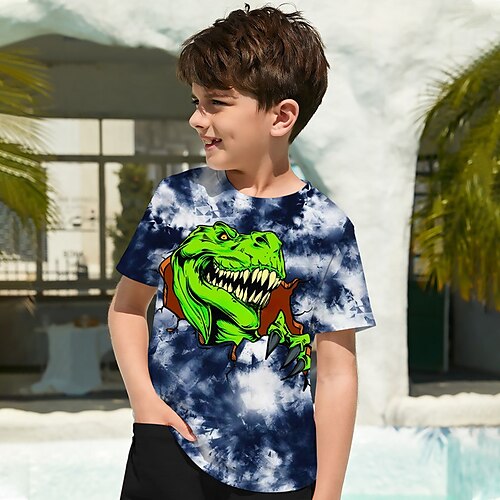 

Para Meninos Camiseta Manga Curta Camisa Camiseta Gráfico Tintura Tie Dye Dinossauro Impressão 3D Ativo Esportes Moda Poliéster Ao ar livre Casual Diário Infantil Crewneck 3-12 anos Gráfico impresso