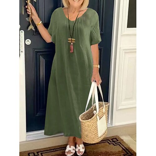 

Robe casual Robe en coton et lin Femme Robe longue maxi Mélange de Coton du quotidien Classique Extérieur du quotidien Vacances Col V Poche Manche Courte Eté Printemps 2023 Ample Rouge Bleu Vert Plein