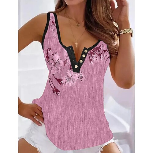 

Damen Tank Top Rosa Purpur Grün Blumen Taste Bedruckt Ärmellos Casual Festtage Basic V Ausschnitt Standard Blume S