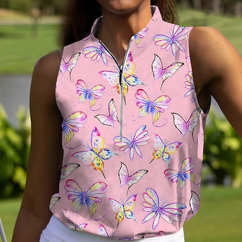 

Mujer Camisas de polo Camiseta de golf Transpirable Secado rápido Dispersor de humedad Sin Mangas Ropa de golf ropa de golf Ajuste regular Cremallera Cuello alto Mariposa Verano Tenis Golf pepinillo