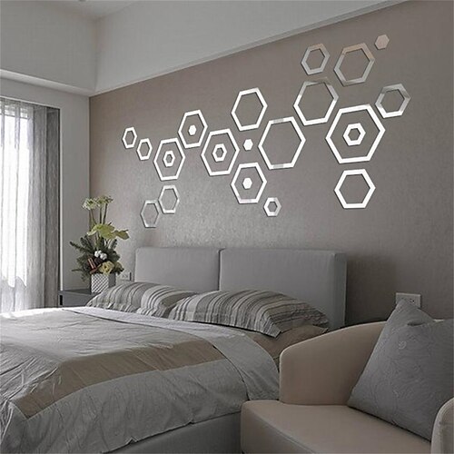 

24PCS Creative Inside Hexagonal Frame Stereo Acrylic Mirror Wall Sticker Living Room Bedroom Sofa Background Wall Decoration