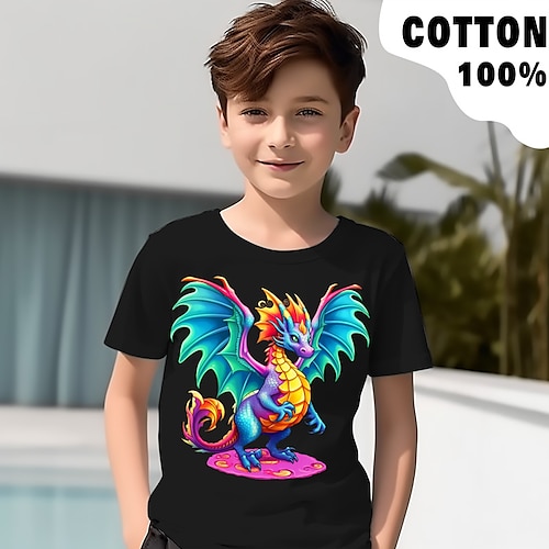 

Boys T shirt Short Sleeve T shirt Tee Graphic Animal Dinosaur 3D Print Active Sports Fashion 100% Cotton Outdoor Casual Daily Kids Crewneck 3-12 Years 3D Printed Graphic Regular Fit Shirt