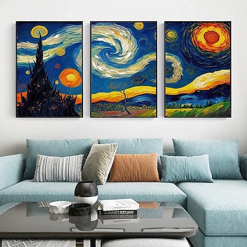 

Famous Van Gogh The Starry Night Oil Painting Reproductions on Canvas 100% Handpainted Wall Art Picture for Living Room