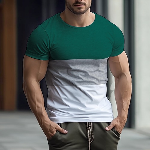

Hombre Camiseta Bloque de color Cuello redondo Vacaciones Noche Mangas cortas Ropa Moda Básico Casual