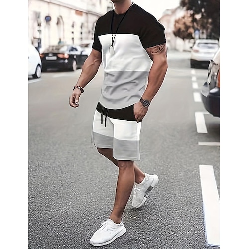 

Homens Ternos-Camiseta Moletom Camisa de tênis Conjunto de shorts e camiseta Bloco de cor Gola Redonda Roupa Diária Férias Manga Curta 2 Peças Roupa Ginástica Casual