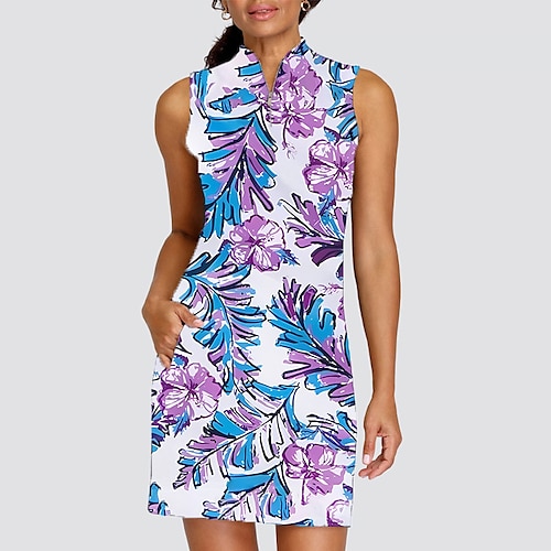

Mulheres Vestido de tênis vestido de golfe Respirável Secagem Rápida Pavio Humido Sem Manga Vestidos roupa de tênis Zíper Floral Estampado Verão Tênis Golfe Pickleball