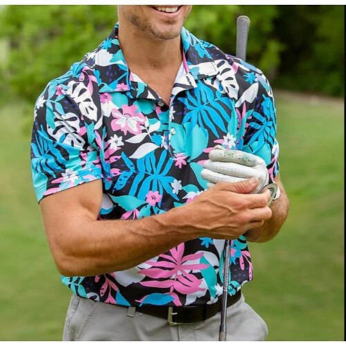 

Homens Camisa polo de caminhada Camisa de golfe roupas de golfe Respirável Secagem Rápida Macio Manga Curta Blusas Normal Floral Verão Primavera Golfe Badminton