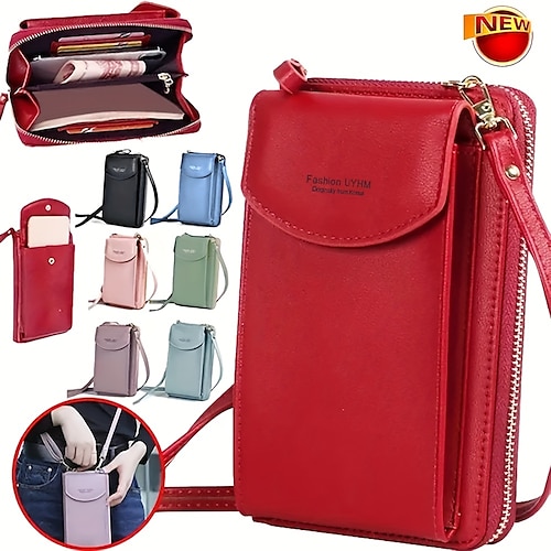 

Mulheres Bolsa crossbody Bolsa de ombro Bolsa para celular Couro PU Ao ar livre Diário Presilha Ziper Anti-Escorregar Grande Capacidade Prova-de-Água Côr Sólida Preto Rosa Rosa Escuro