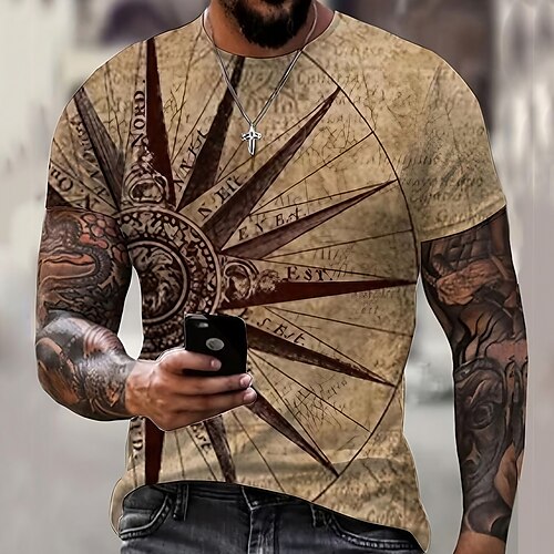 

Homens Camiseta Gráfico Bussola Gola Redonda Roupa Impressão 3D Ao ar livre Diário Manga Curta Imprimir Moda Designer Vintage