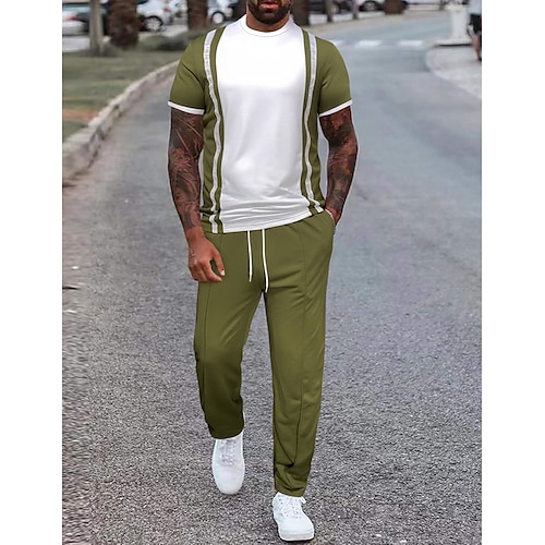 

Men's T-shirt Suits Tracksuit Tennis Shirt Shirt and Pant Sets Color Block Crew Neck Daily Wear Vacation Short Sleeves 2 Piece Clothing Apparel Gymnatics Casual